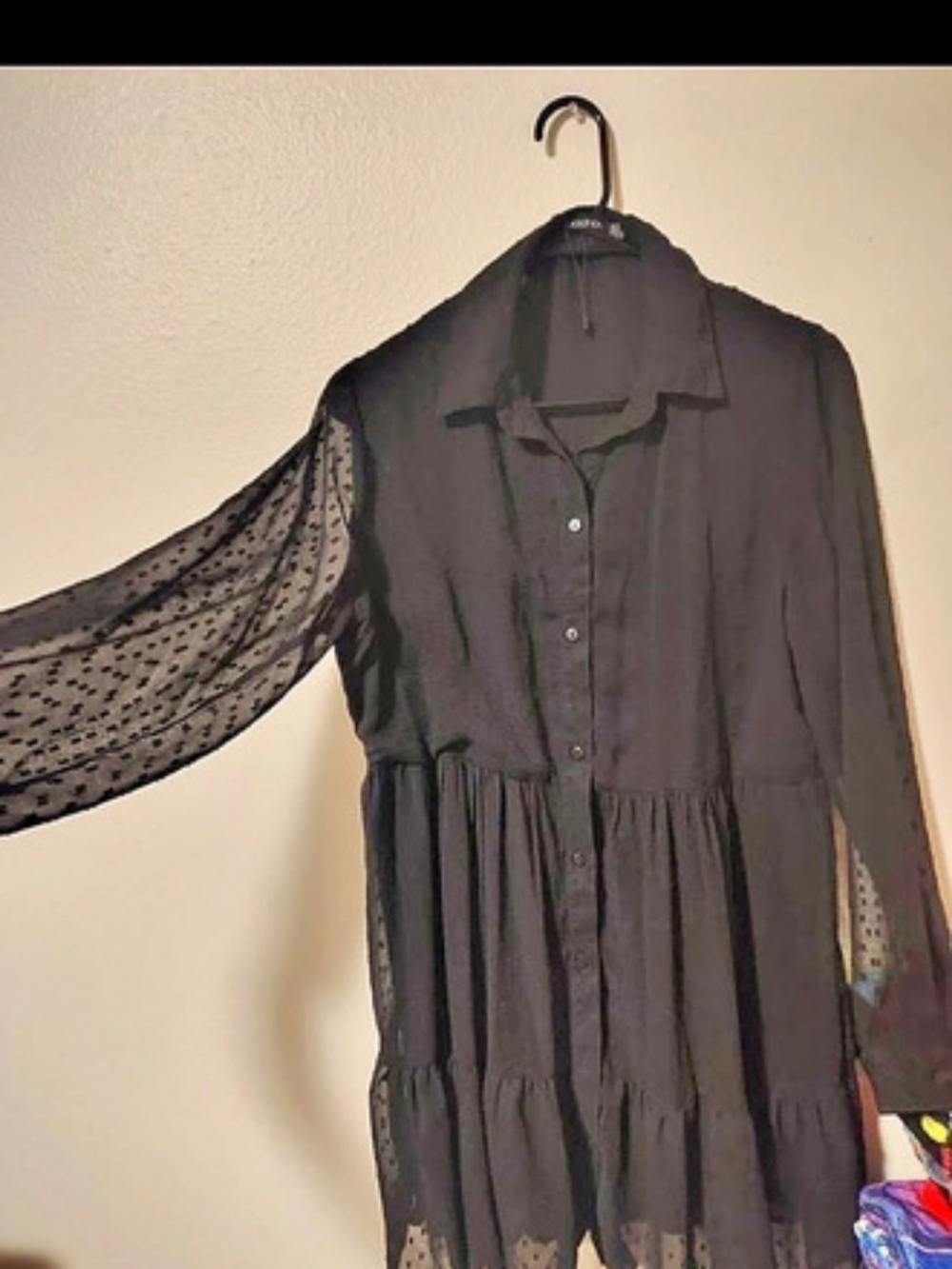 Boohoo Black Polka Dot Lace Sleeve Mini Dress Size Small